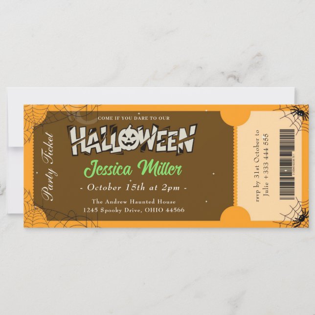 Convite de Bilhete de Festa de Halloween Assustado (Frente)