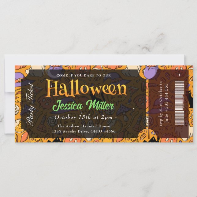 Convite de Bilhete de Festa de Halloween Assustado (Frente)