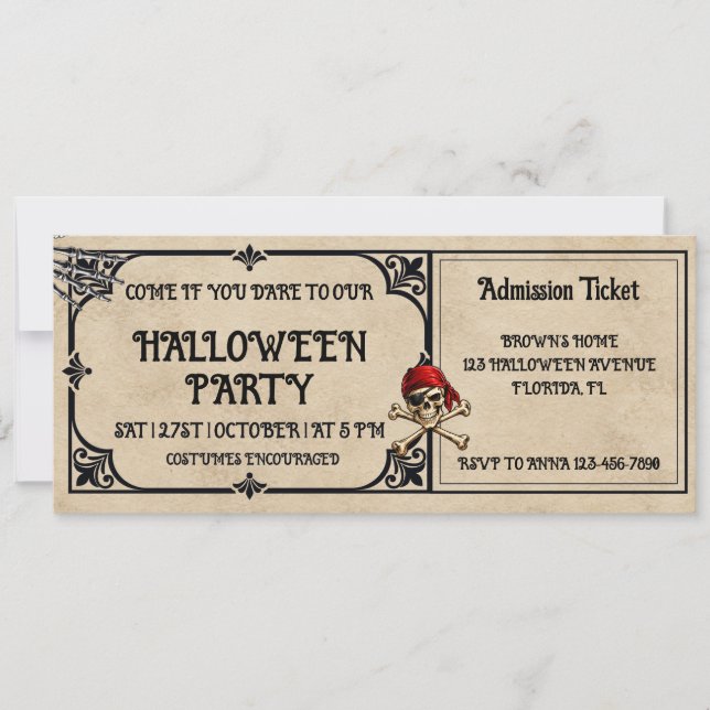 Convite de Bilhete de Festa de Halloween Vintage (Frente)