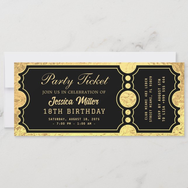 Convite de Bilhete de Festa Dourado (Frente)