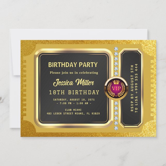Convite de Bilhete de Festa Dourado (Frente)