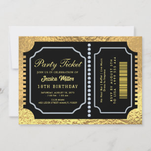 Convite de Bilhete de Festa Dourado