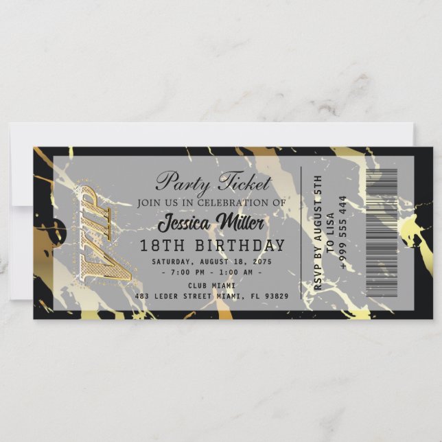Convite de Bilhete de Festa Dourado (Frente)