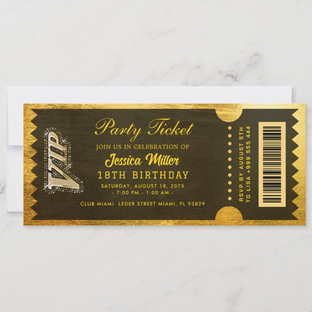 Convite de Bilhete de Festa Dourado (Frente)