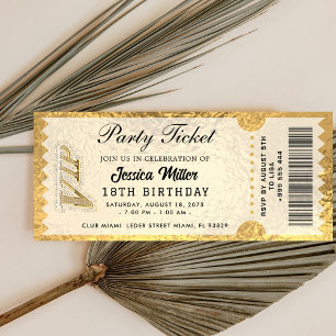 Convite de Bilhete de Festa Dourado