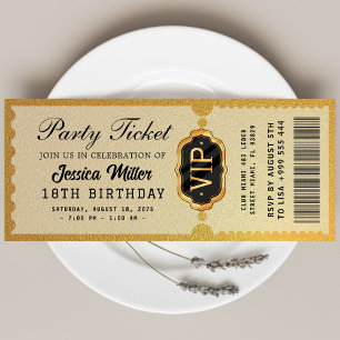 Convite de Bilhete de Festa Dourado