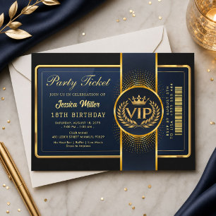 Convite de Bilhete de Festa Dourado
