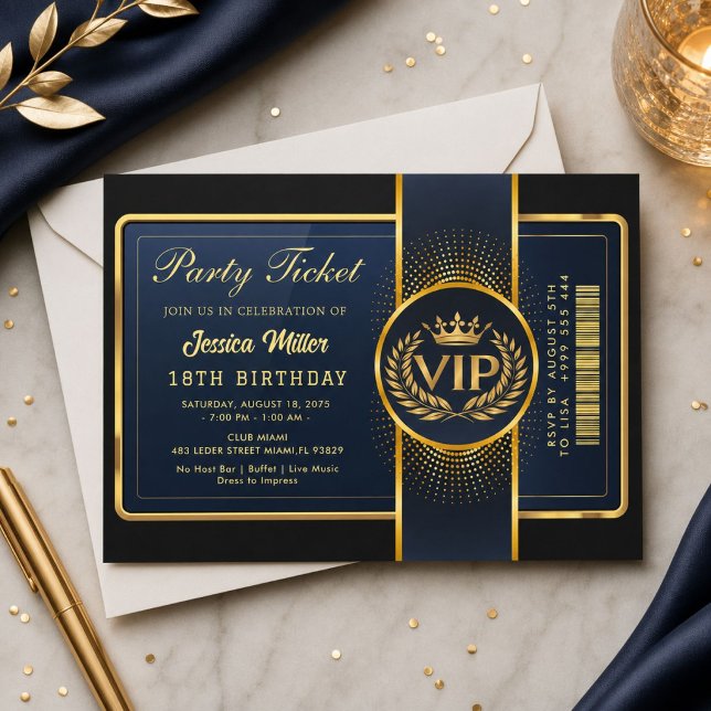 Convite de Bilhete de Festa Dourado (Criador carregado)