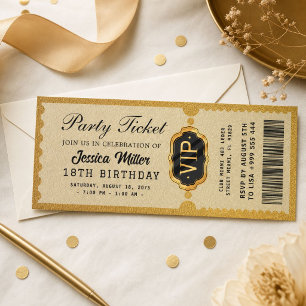Convite de Bilhete de Festa Dourado