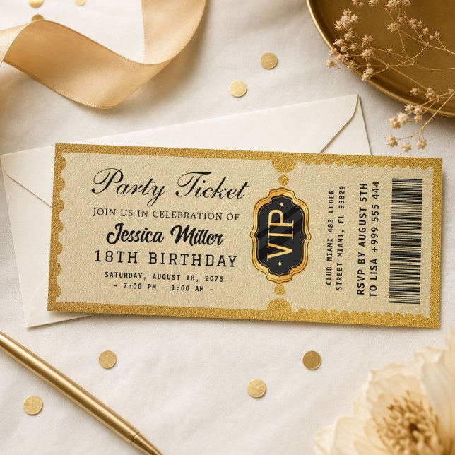 Convite de Bilhete de Festa Dourado (Criador carregado)