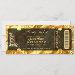 Convite de Bilhete de Festa Dourado