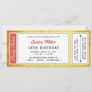 Convite de Bilhete de Festa Dourado