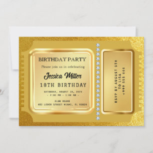 Convite de Bilhete de Festa Dourado