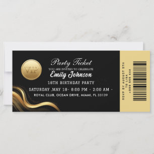 Convite de Bilhete de Festa Elegante Dourado