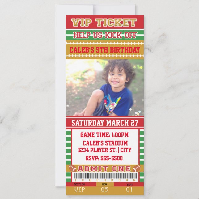 CONVITE DE BILHETE DE FOTO DE FUTEBOL VERMELHO E D (Frente)