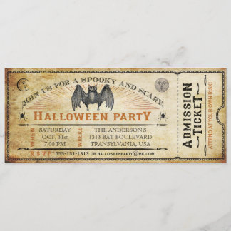 Convite de Bilhete de Vintage Bat Halloween