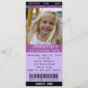 Convite de Bilhete (Roxo) Foto - Teatro/Cinema