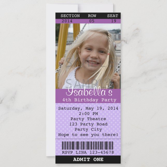 Convite de Bilhete (Roxo) Fotografia - Teatro/Film (Frente)