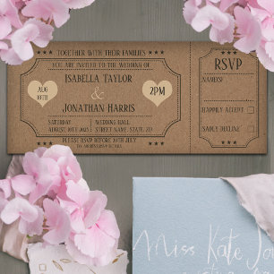 Convite De Bilhete Vintage Kraft Para Casamento Co
