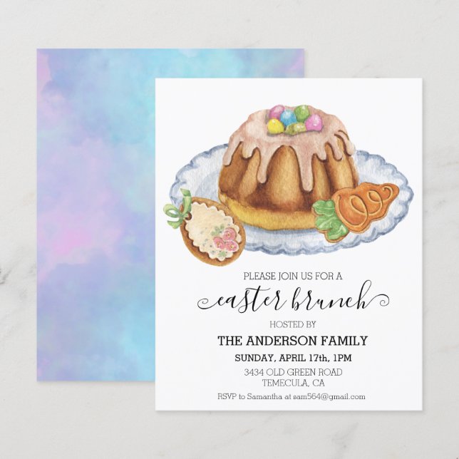 Convite de Biscoito de Bolo de Aquarela para Brunc (Frente/Verso)
