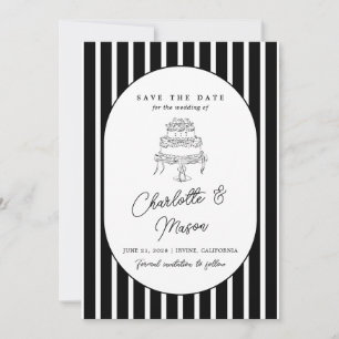 Convite de Black White Striped Save the Date