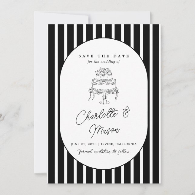 Convite de Black White Striped Save the Date (Frente)