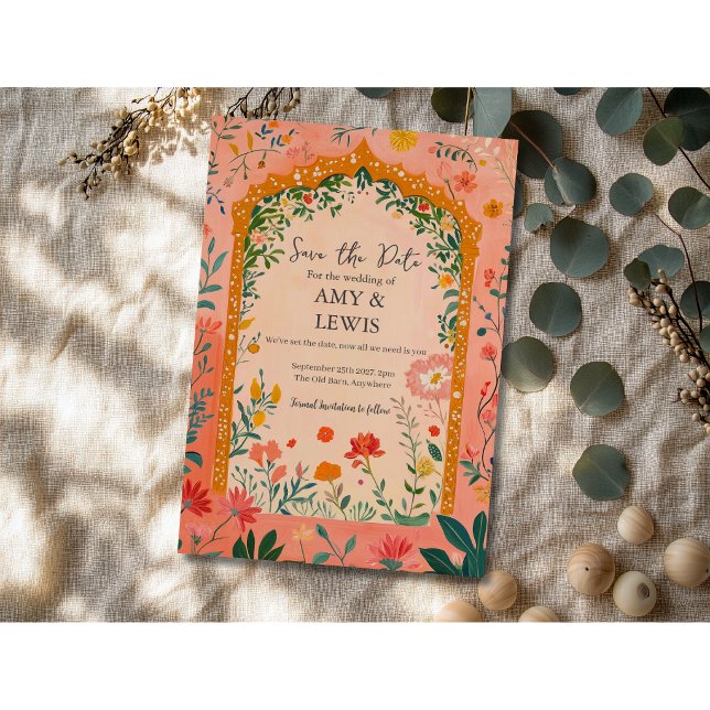 Convite de Boas Festas de Verão Rosa Floral Boho (Criador carregado)