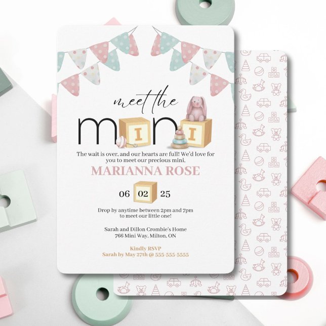 Convite de Boas-Vindas ao Mini Bebê Rosa (Adorable invitation to introduce your newborn with a special gathering)