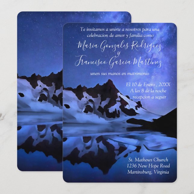 Convite de Boda Noche Estrellada en la Montaña (Frente/Verso)