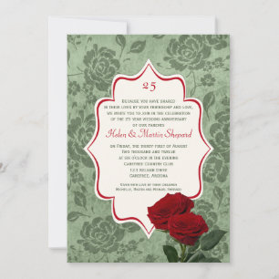 Convite de Bodas de 25 Anos com Rosas Vermelhas