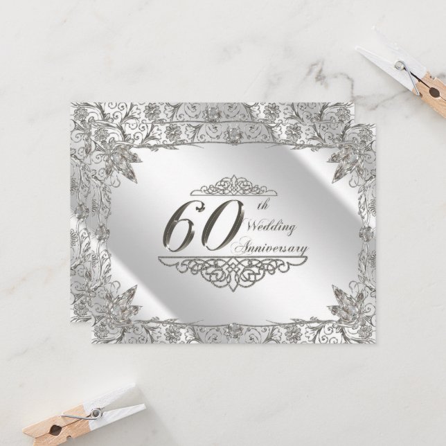Convite de Bodas de Diamante de 60 Anos Flourish (Frente/Verso In Situ)