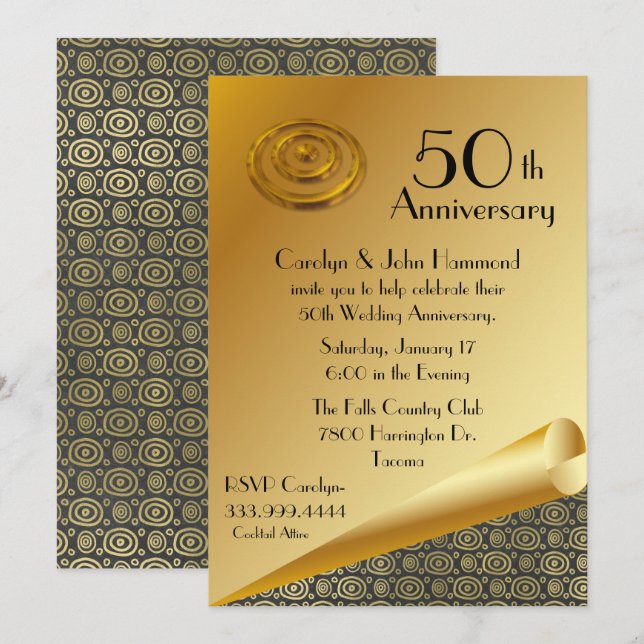 Convite de Bodas de Ouro 50º Aniversário Chic Gold (Frente/Verso)