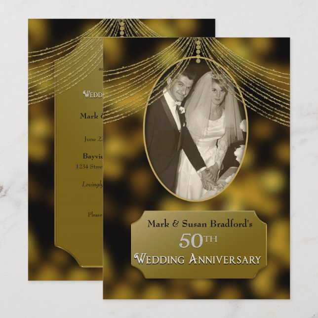 Convite de Bodas de Ouro 50º Aniversário, Foto (Frente/Verso)