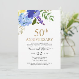 Convite de Bodas de Ouro 50 Anos Azul Roxo Dourado
