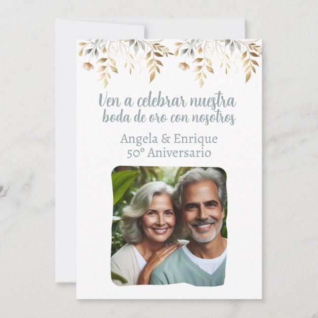 Convite de bodas de ouro de 50 anos com foto (Frente)