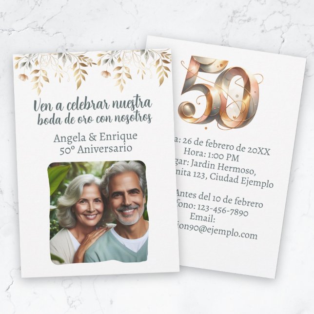 Convite de bodas de ouro de 50 anos com foto (Invitación de boda de oro de 50 años con foto invitation)