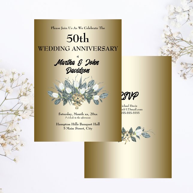Convite de Bodas de Ouro de 50 Anos de Casamento (Golden 50th Wedding Anniversary Invitation)