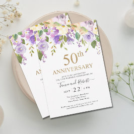 Convite de Bodas de Ouro Elegante Roxo Dourado