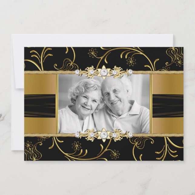 Convite de Bodas de Ouro Floral Dourado 50º Aniver (Frente)