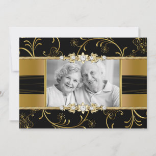Convite de Bodas de Ouro Floral Dourado 50º Aniver