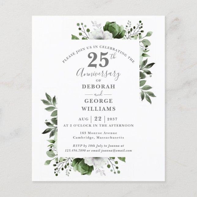 Convite de Bodas de Prata de 25 Anos com Flores no (Frente)
