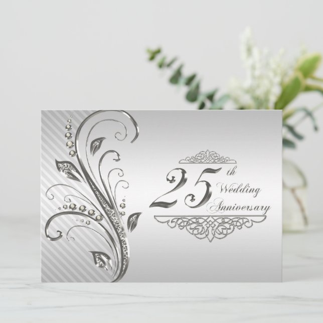 Convite de Bodas de Prata de 25 Anos de Casamento (Em pé/Frente)