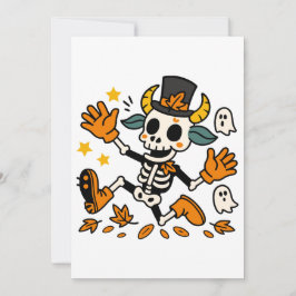 Convite de Bode Esqueleto Assustador Fofo com Cart