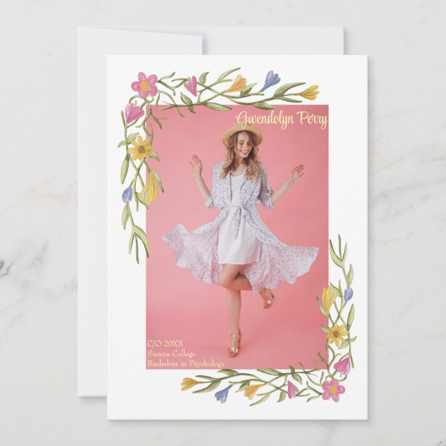 Convite de Boho Floral para Festa de Formatura da  (Frente)