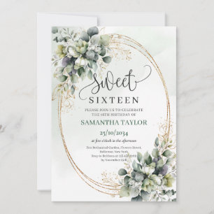 Convite de Boho Sweet Sixteen com Vegetação em Aqu