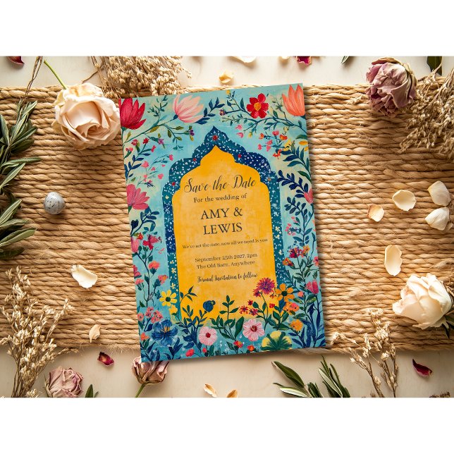 Convite de Boho Verão Azul Floral para Salvar a Da (Criador carregado)