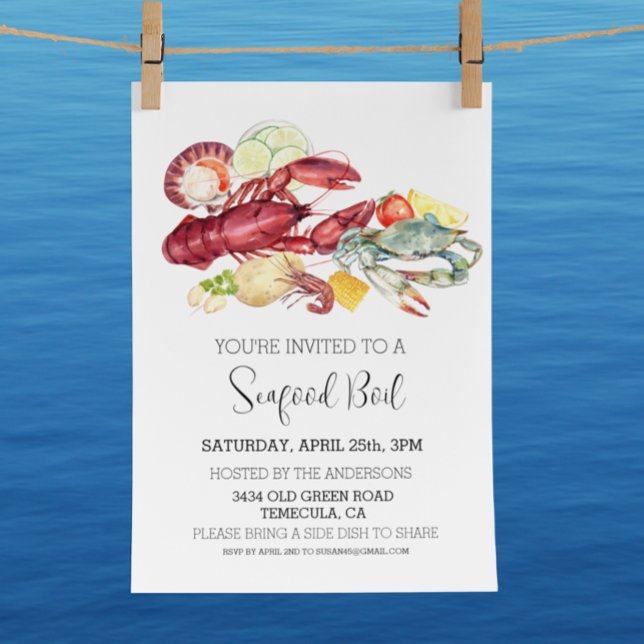 Convite de Boil de Frutos do Mar Aquarela Orçament (Criador carregado)
