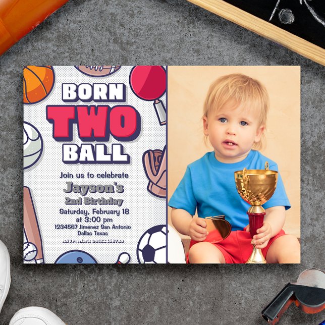 Convite de Bola de nascer Dois com Foto (Born Two Ball Landscape Invitation with Photo Picture)