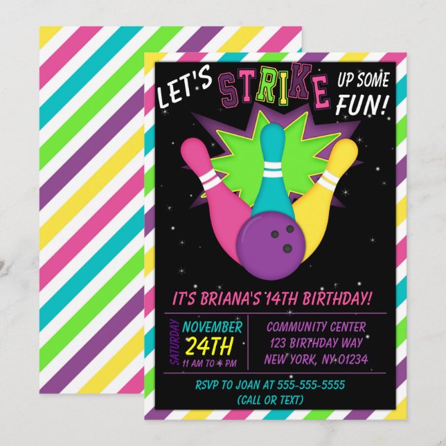 Convite de Boliche Cósmico para Festa de Aniversár (Frente/Verso)