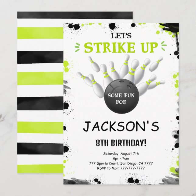 Convite de Boliche Editável Preto (Frente/Verso)